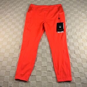 Spyder Active‎ Ladies L Neon Orange Athletic Leggings Pockets Style